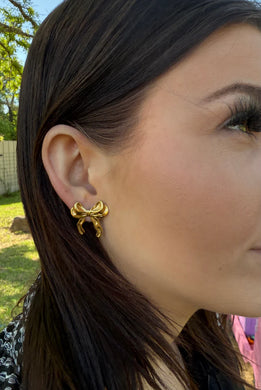 Chunky Bow Stud Earrings - Gold - Southern Grace Shoppe