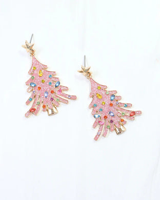 Christmas Tree Sparkle Earrings - Pink - Southern Grace Shoppe