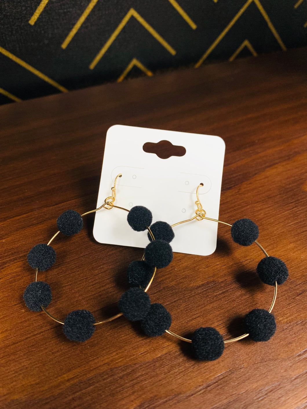 Black Pom Pom Hoop Earrings - Southern Grace Shoppe