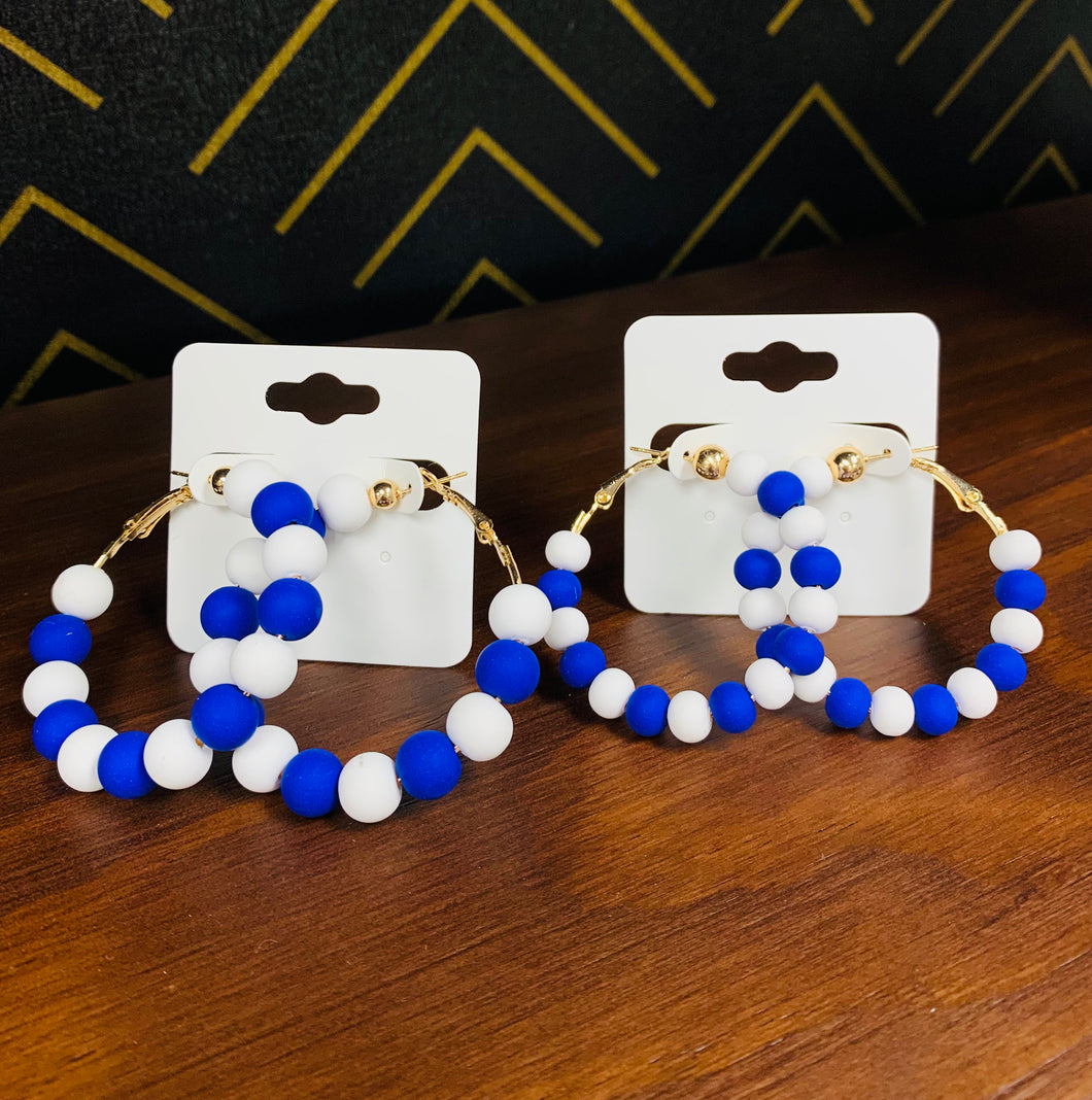 Blue and White Clay Hoop Earrings - Southern Grace Shoppe
