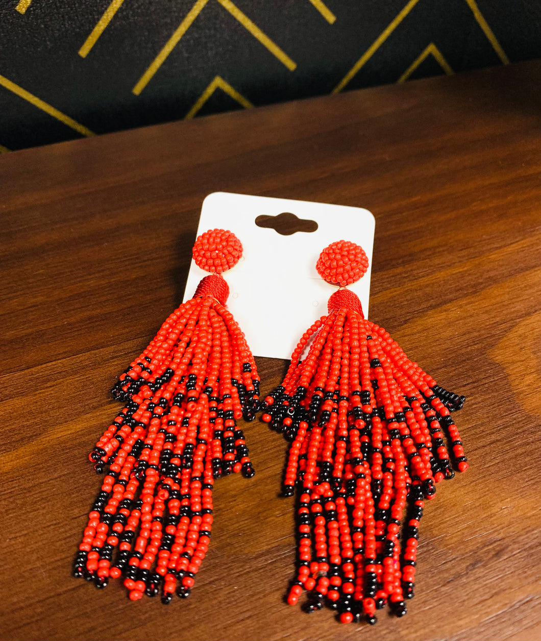 Red and Black Beaded Earrings - Southern Grace Shoppe