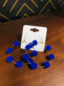 Blue Pom Pom Hoop Earrings - Southern Grace Shoppe