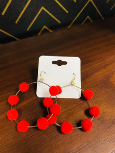 Red Pom Pom Hoop Earrings - Southern Grace Shoppe