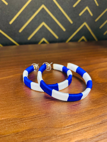 Blue and White Thread Hoop Earrings - Southern Grace Shoppe