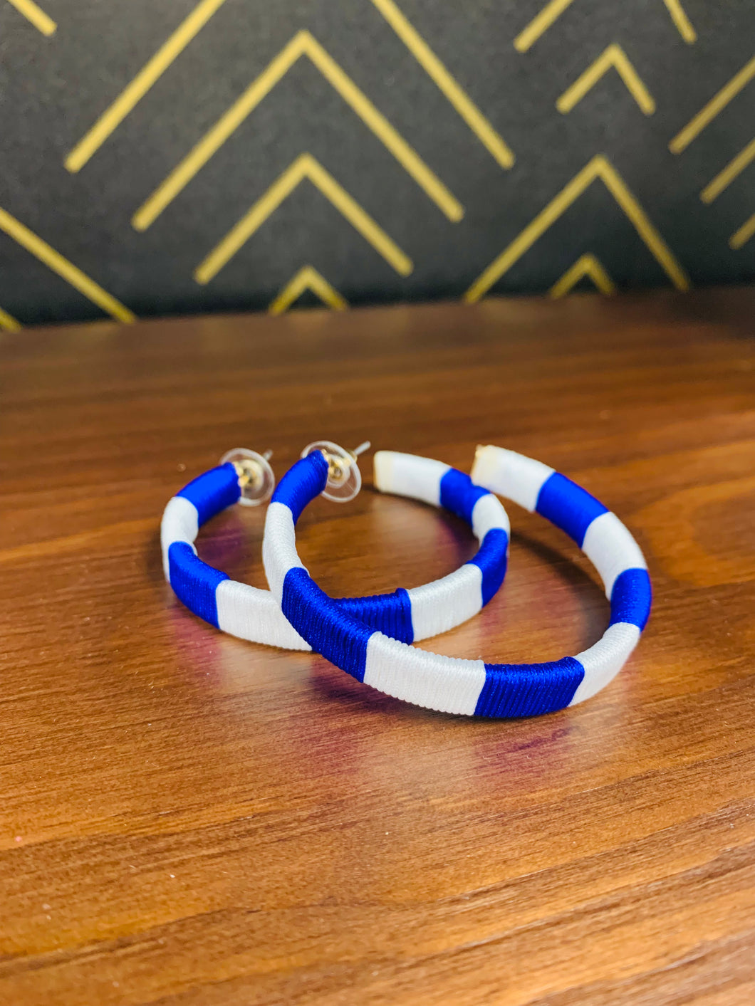 Blue and White Thread Hoop Earrings - Southern Grace Shoppe