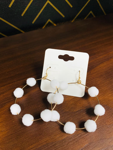 White Pom Pom Hoop Earrings - Southern Grace Shoppe