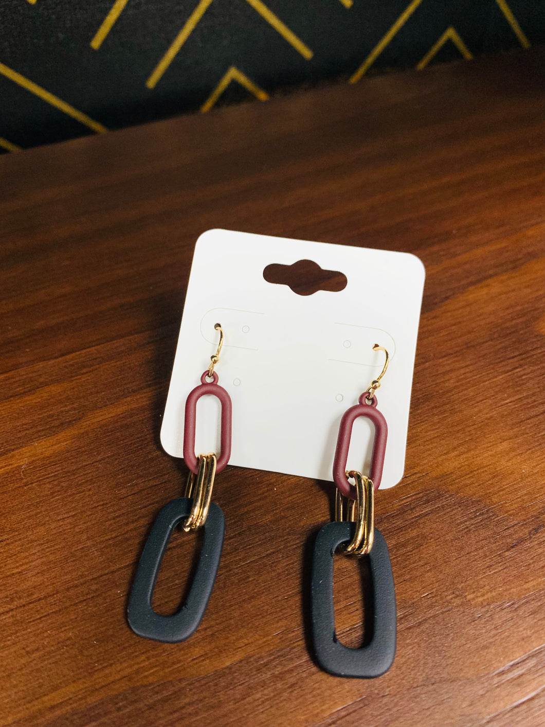 Maroon and Black Chain Earrings - Southern Grace Shoppe