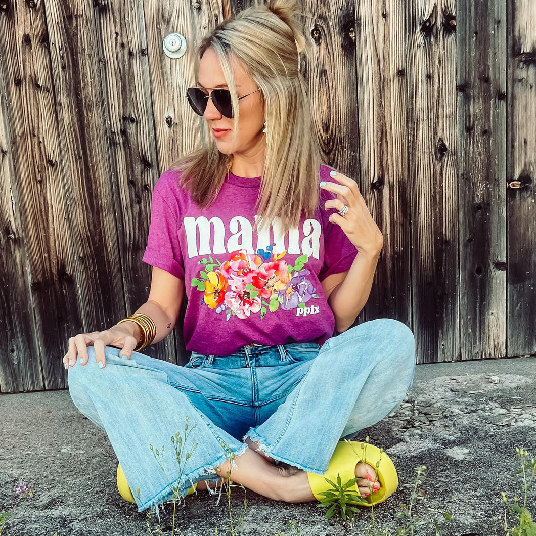 Watercolor Mama Floral Tee - Southern Grace Shoppe