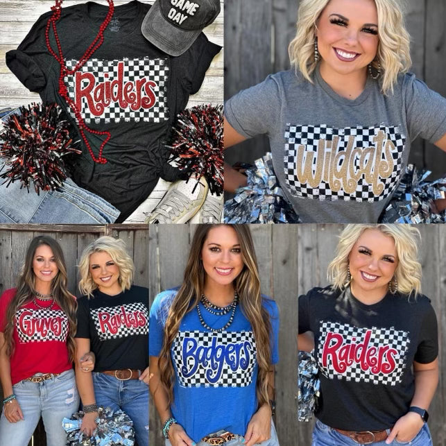 Checkered Panthers School Spirit Tee - Southern Grace Shoppe
