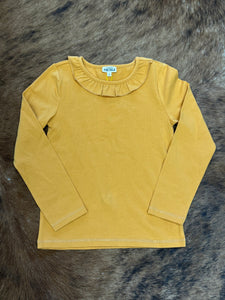 Girls Mustard Yellow Ruffle Long Sleeve - Southern Grace Shoppe