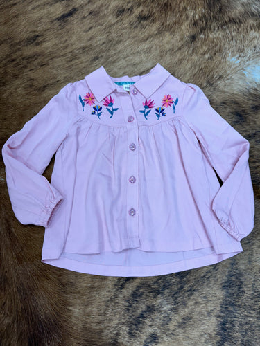 Girls Light Pink Button-Up