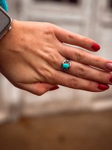 Turquoise and Flower Ring - Southern Grace Shoppe