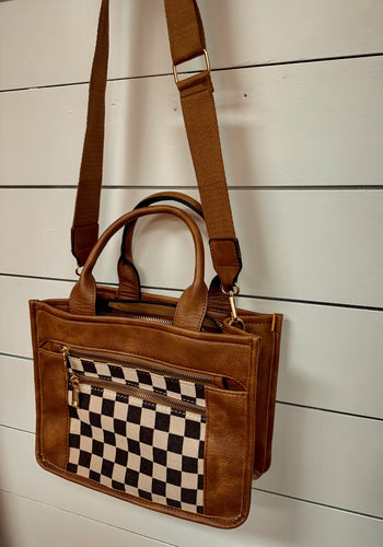 Brown Checkmate Tote - Southern Grace Shoppe