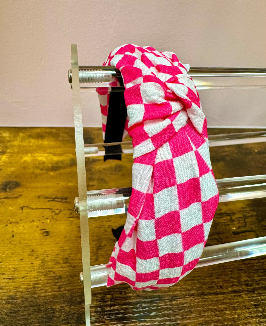 Pink Gingham Headband - Southern Grace Shoppe