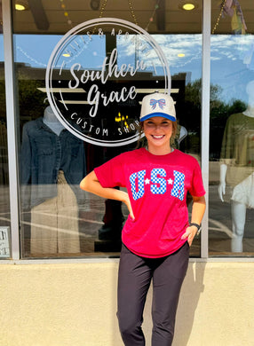 USA - Red Checkered Tee - Southern Grace Shoppe
