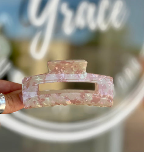 Medium Claw Clip - Pink Marble - Southern Grace Shoppe