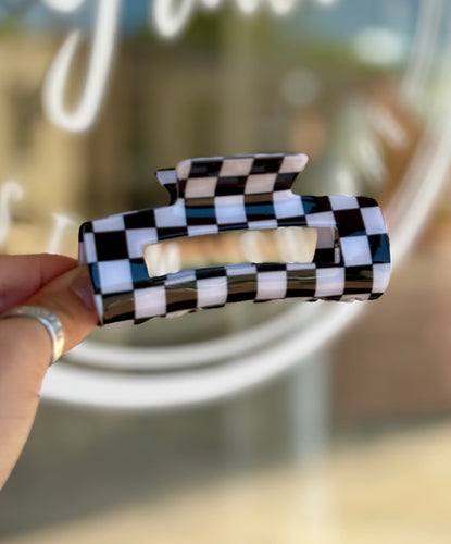 Jumbo Claw Clip - Black/White Checker - Southern Grace Shoppe