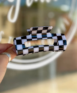 Jumbo Claw Clip - Black/White Checker - Southern Grace Shoppe