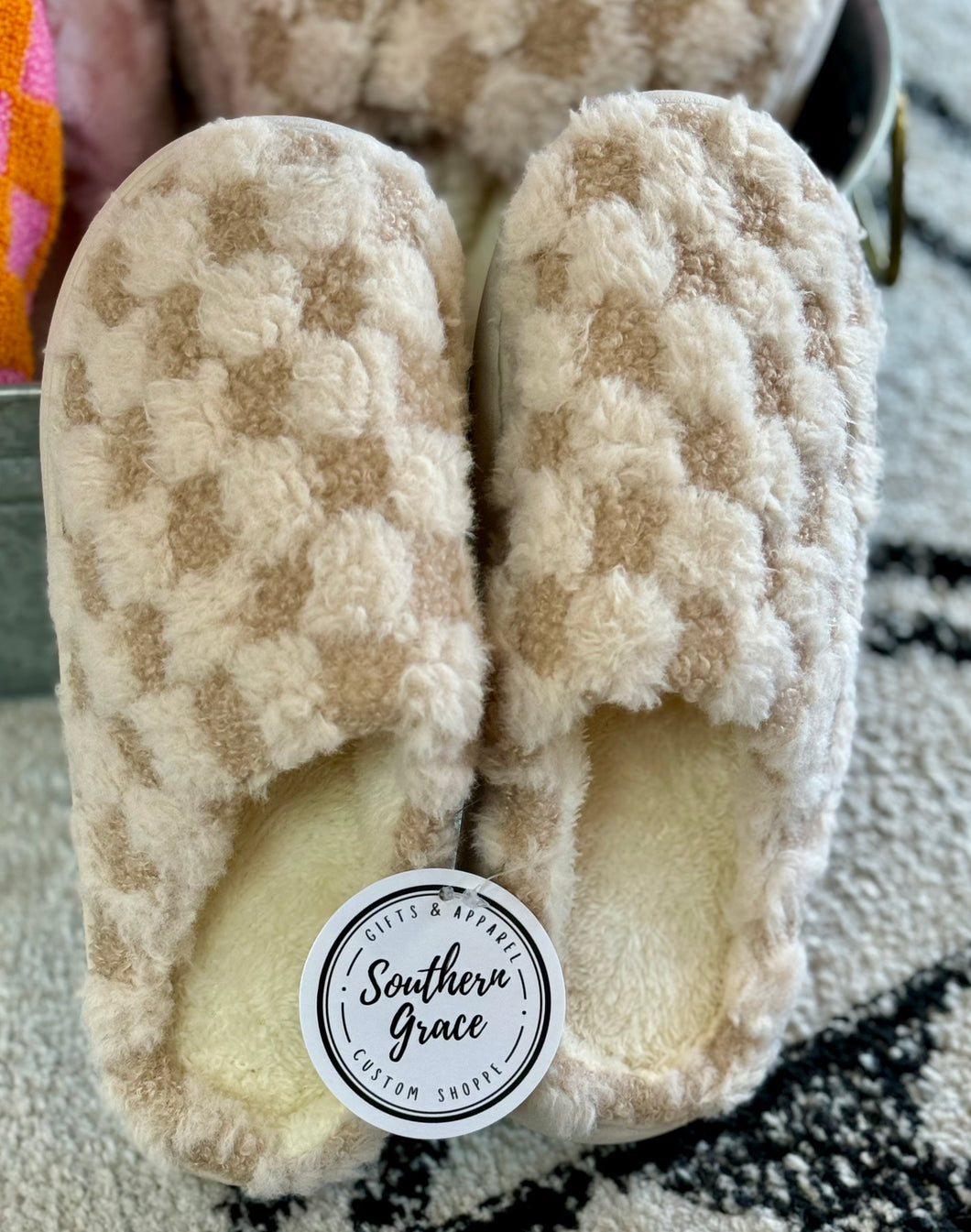Slippers - Tan Checkered
