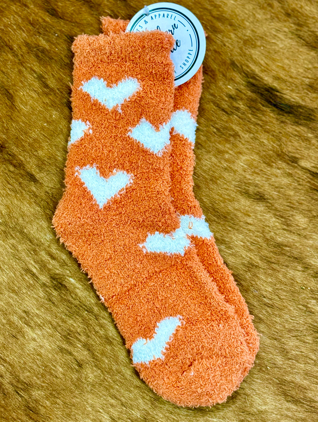 Fuzzy Socks - Orange Hearts