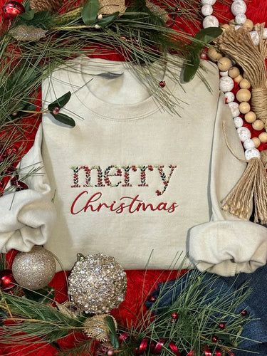 Merry Christmas Sweatshirt - Embroidered
