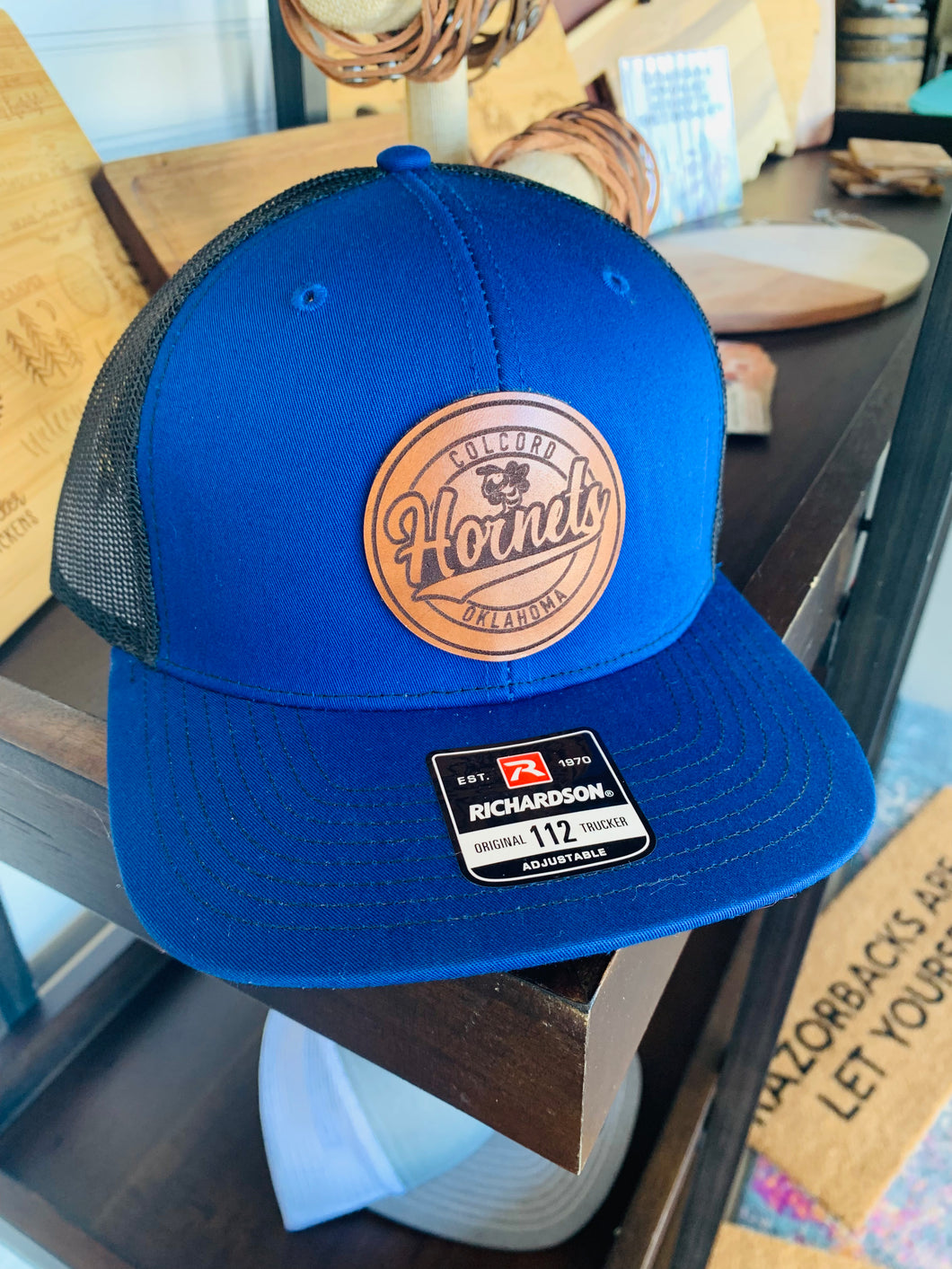 SGS Custom Gifts | Colcord Hornets Leather Circle Patch Hat - Southern Grace Shoppe