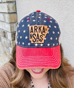 Arkansas Leather Patch Stars Hat - Southern Grace Shoppe