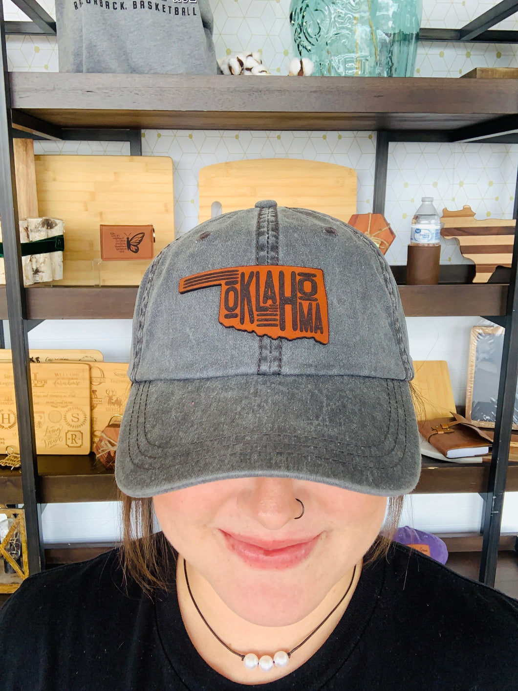 Oklahoma Leather Patch Hat - Southern Grace Shoppe